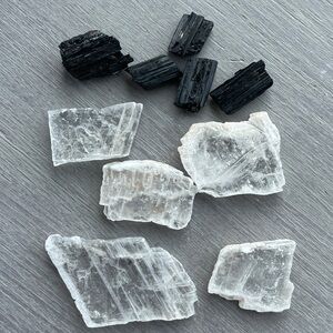 Black Tourmaline And White Natural Selenite Set